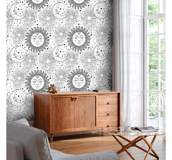 Celestial wallpaper sun and moon Boho chic style
