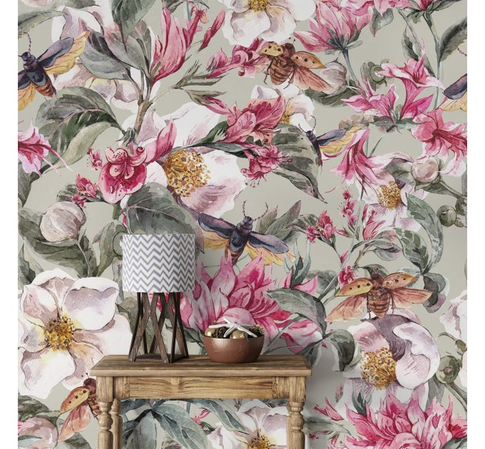 Floral wallpaper, beautiful watercolor flowers
