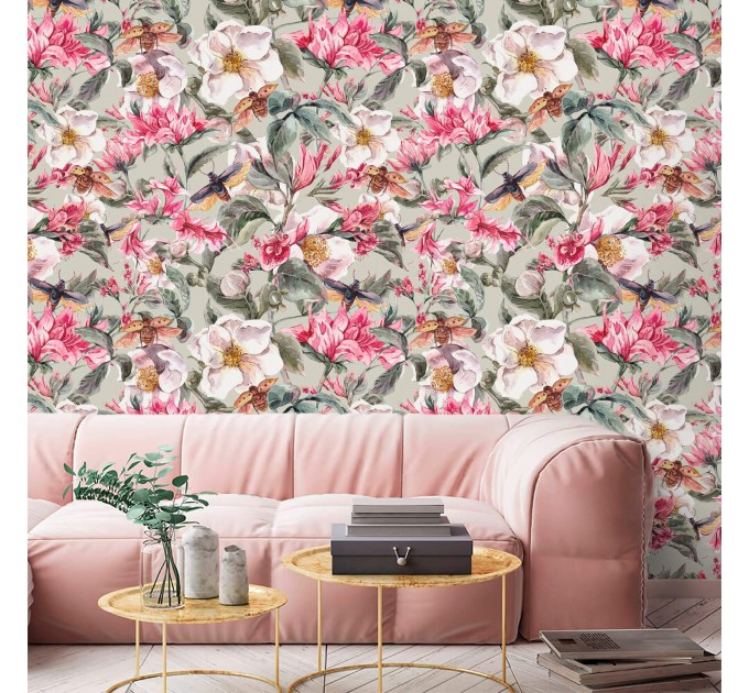 Floral wallpaper, beautiful watercolor flowers