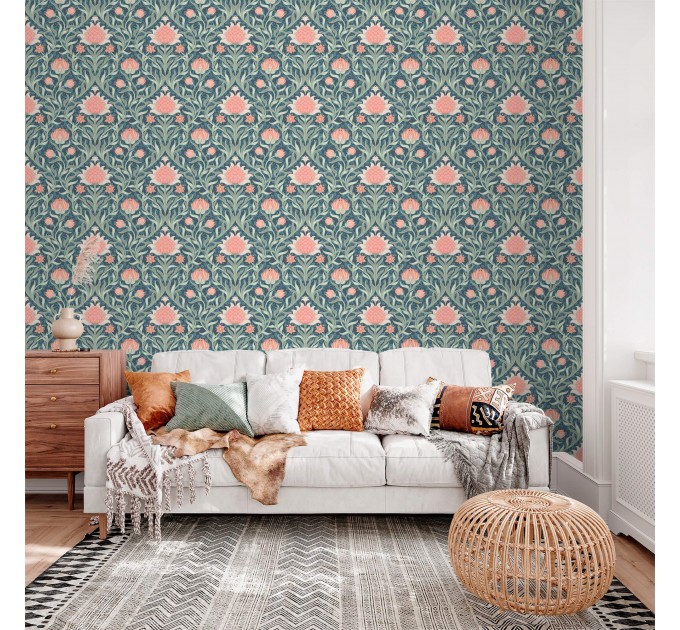 Vintage wallpaper leaves and flowers, William Morris