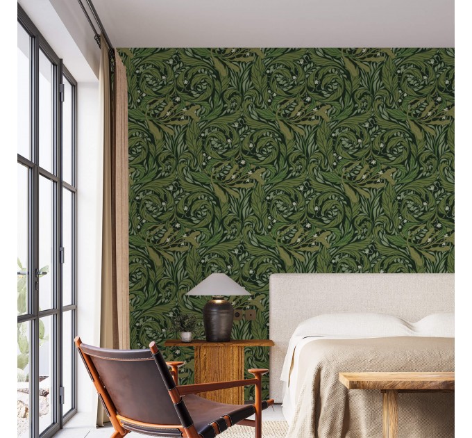 Dark green botanical wallpaper vintage style