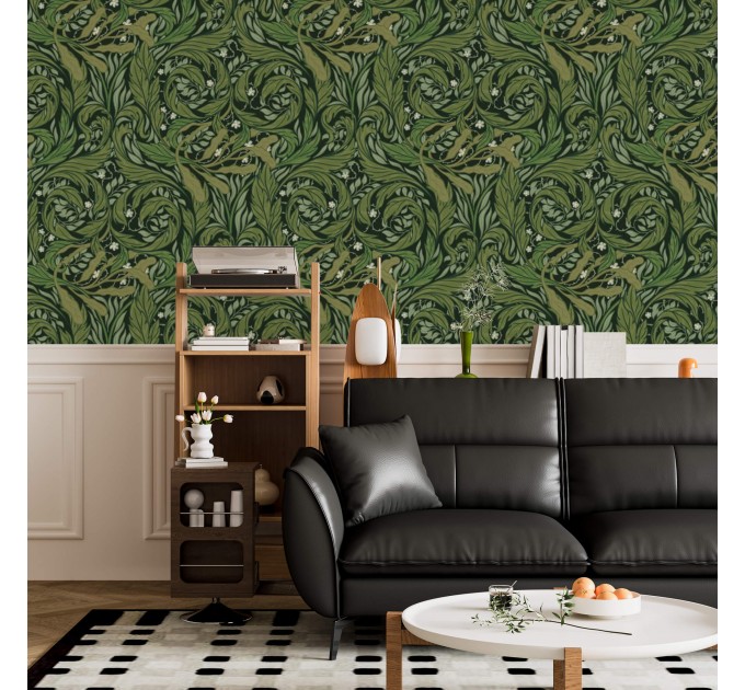 Dark green botanical wallpaper vintage style
