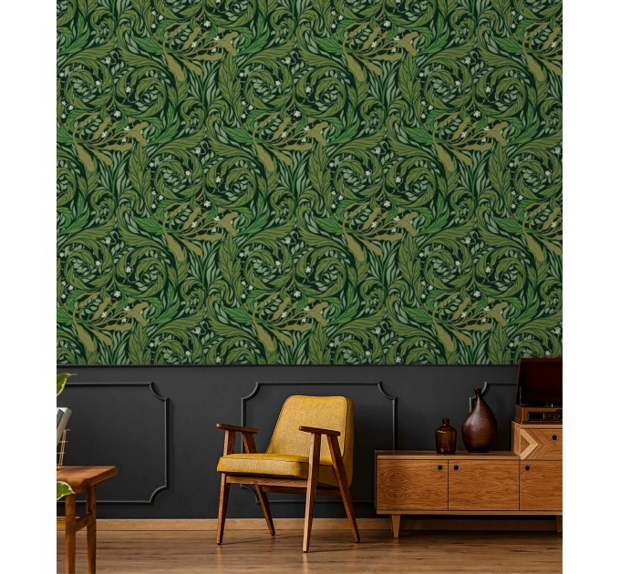 Dark green botanical wallpaper vintage style