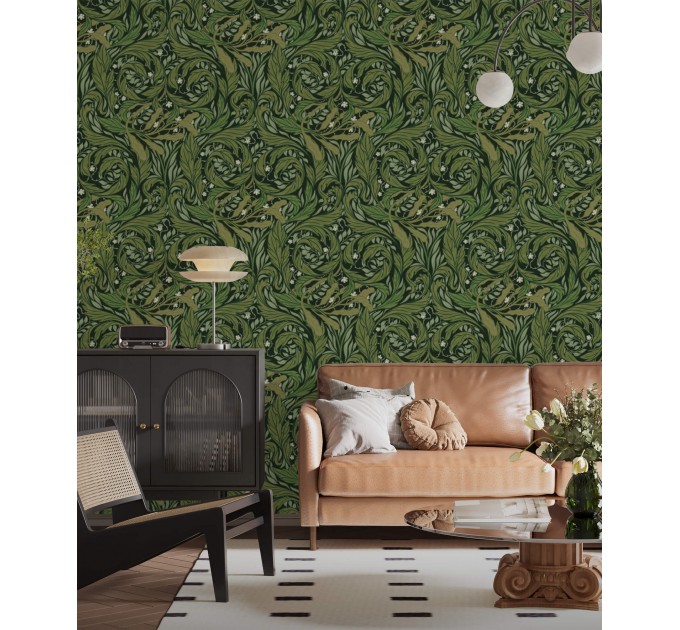 Dark green botanical wallpaper vintage style