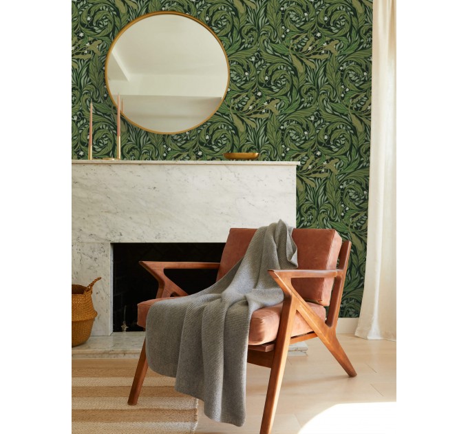 Dark green botanical wallpaper vintage style