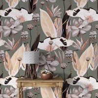 Floral wallpaper calm waterlily flowers pattern