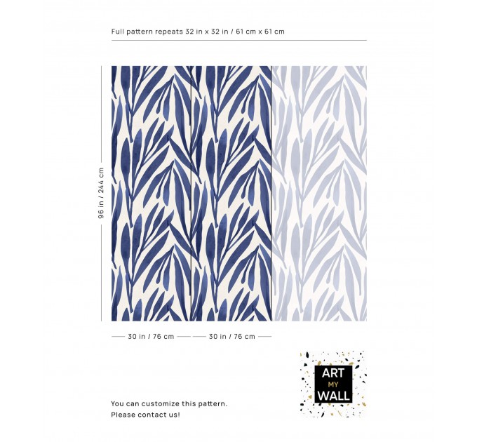 Abstract leaves wallpaper, blue watercolor foliage