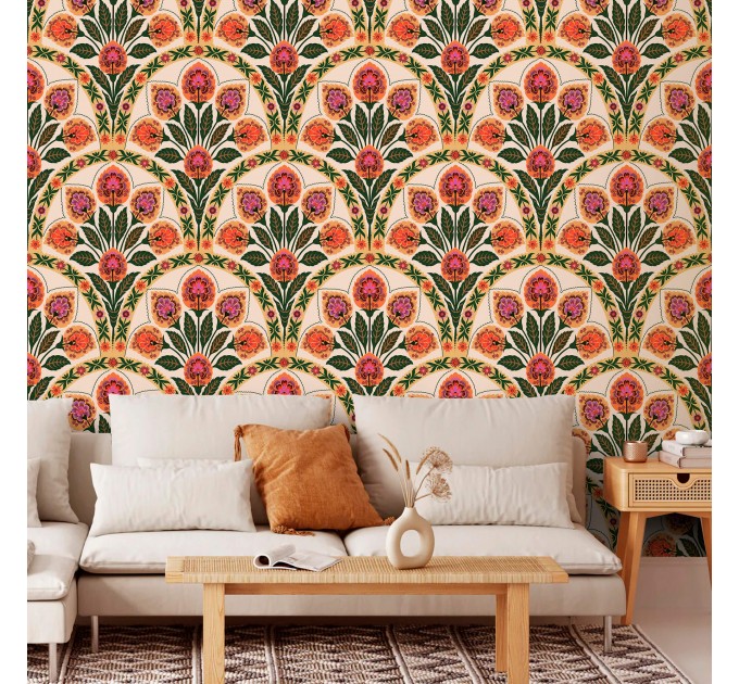 Boho ethnic wallpaper botanical motives