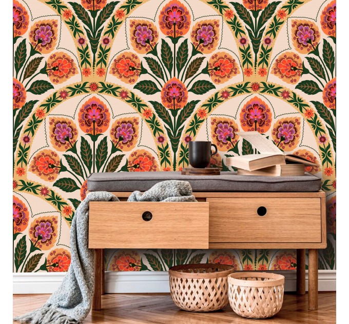 Boho ethnic wallpaper botanical motives