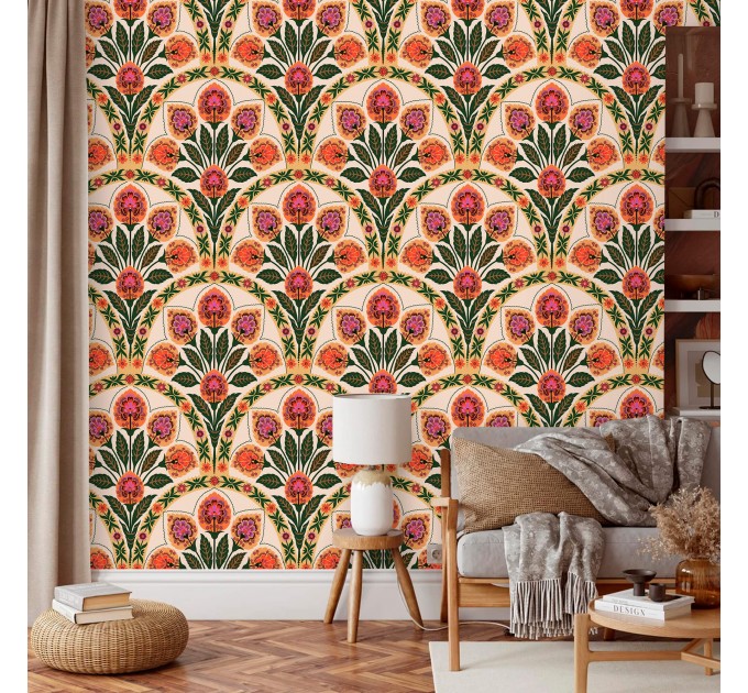 Boho ethnic wallpaper botanical motives