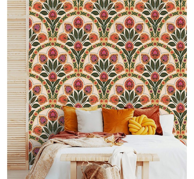Boho ethnic wallpaper botanical motives