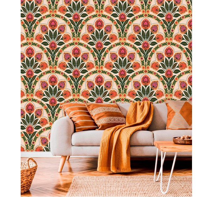 Boho ethnic wallpaper botanical motives