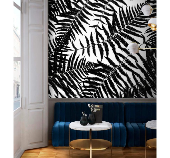 Botanical wallpaper fern leaves black and white