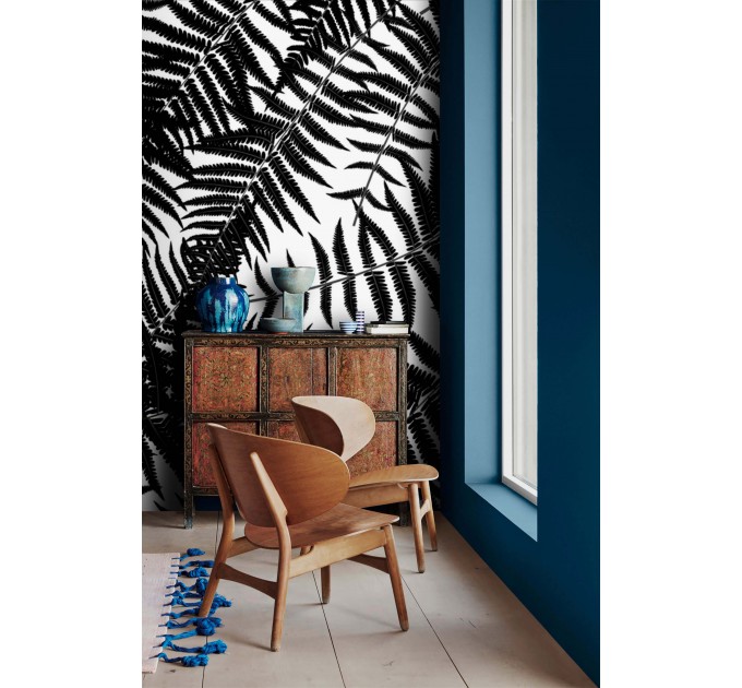 Botanical wallpaper fern leaves black and white