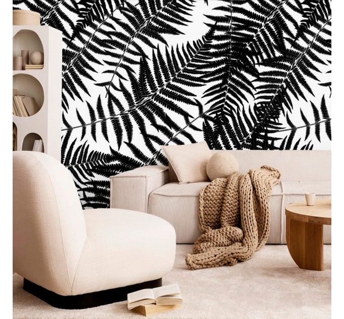 Botanical wallpaper fern leaves black and white