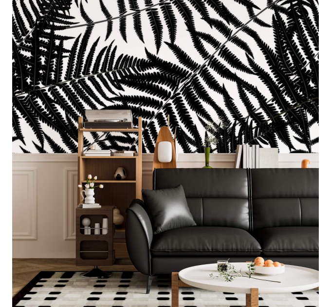 Botanical wallpaper fern leaves black and white
