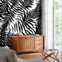 Botanical wallpaper fern leaves black and white