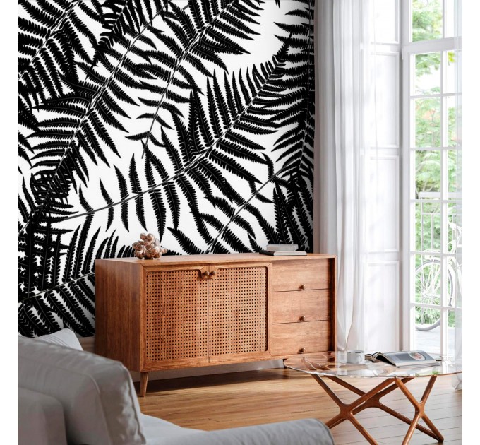 Botanical wallpaper fern leaves black and white
