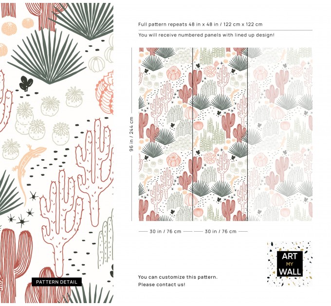 Boho cactus wallpaper Desert plants accent wall