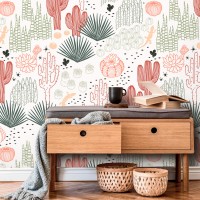 Boho cactus wallpaper Desert plants accent wall