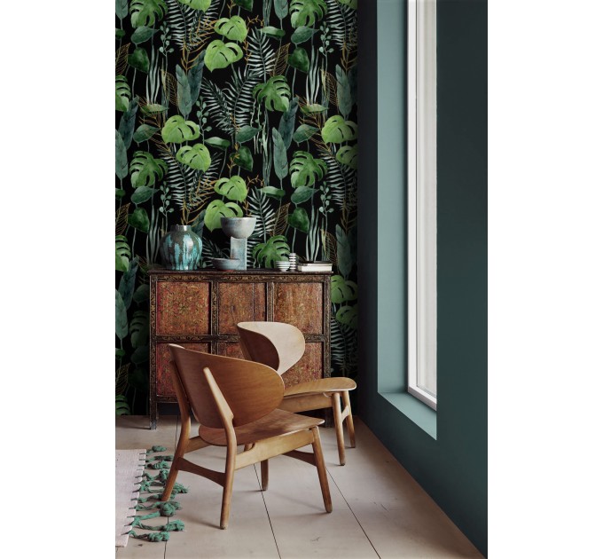 Botanical wallpaper dark green tropical leaves