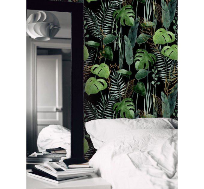 Botanical wallpaper dark green tropical leaves