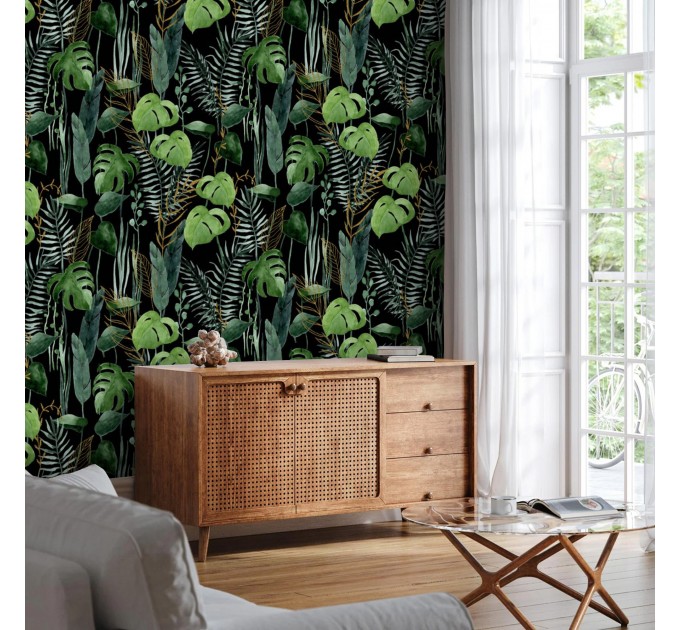 Botanical wallpaper dark green tropical leaves