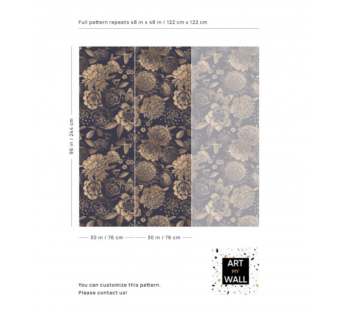 Dark floral wallpaper gold non metallic large flowers