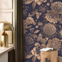 Dark floral wallpaper gold non metallic large flowers