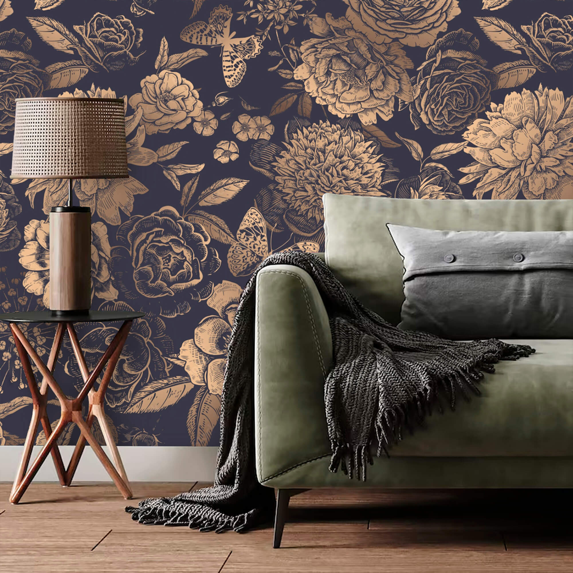 Elegant floral accent wallpaper, large flowers