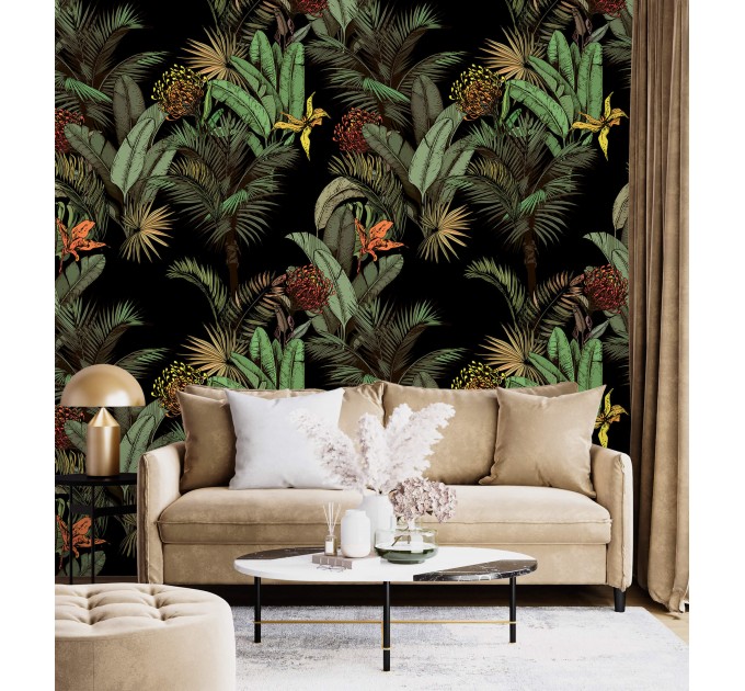 Dark tropical wallpaper jungles Palms and banana leaves
