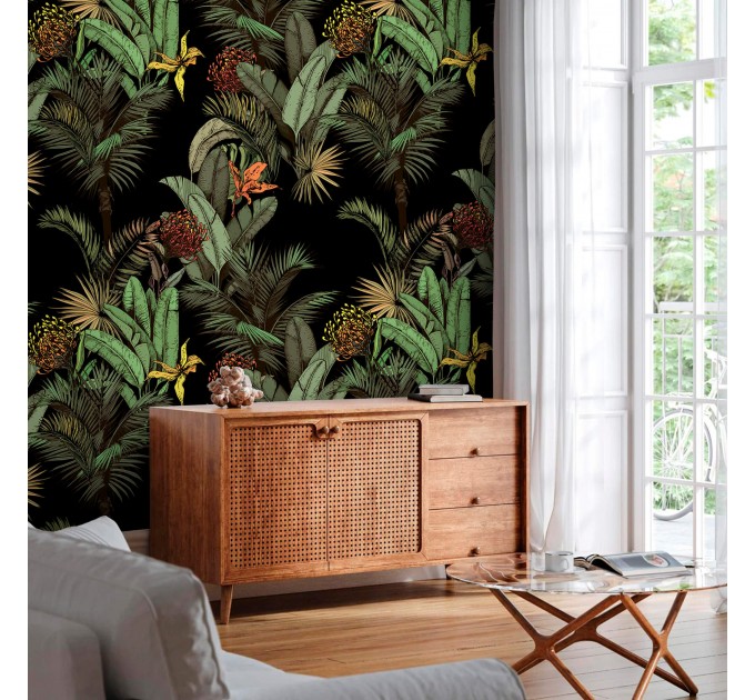 Dark tropical wallpaper jungles Palms and banana leaves