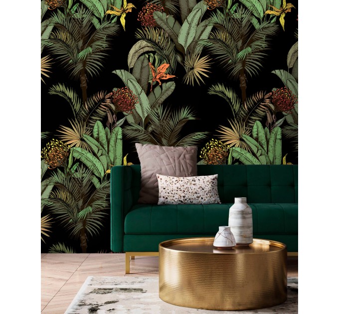 Dark tropical wallpaper jungles Palms and banana leaves