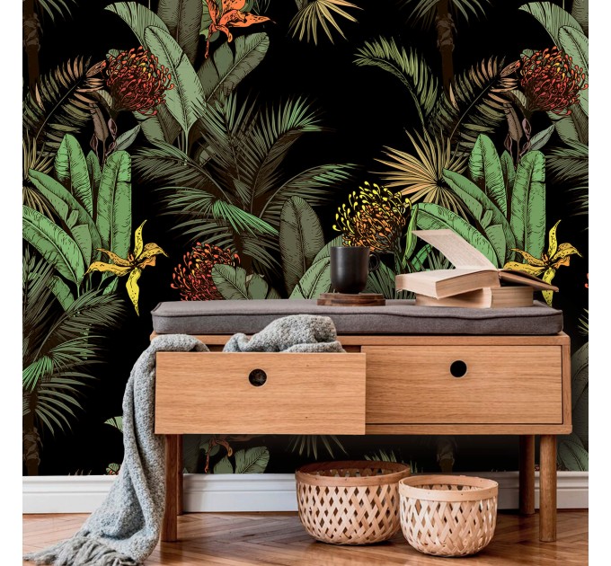 Dark tropical wallpaper jungles Palms and banana leaves