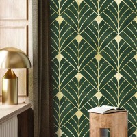 Art deco wallpaper dark green gold non metallic