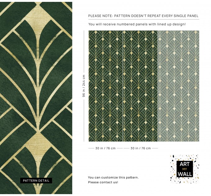 Art deco wallpaper dark green gold non metallic