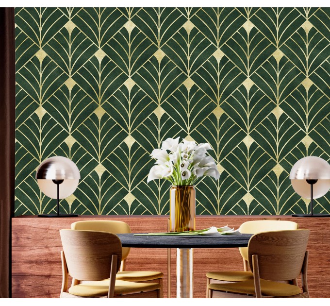 Art deco wallpaper dark green gold non metallic