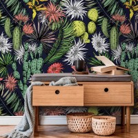 Floral wallpaper, vibrant cactus flowers