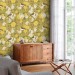 Floral wallpaper with birds on yellow
