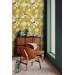 Floral wallpaper with birds on yellow