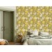 Floral wallpaper with birds on yellow