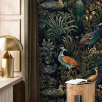 Dark botanical wallpaper birds