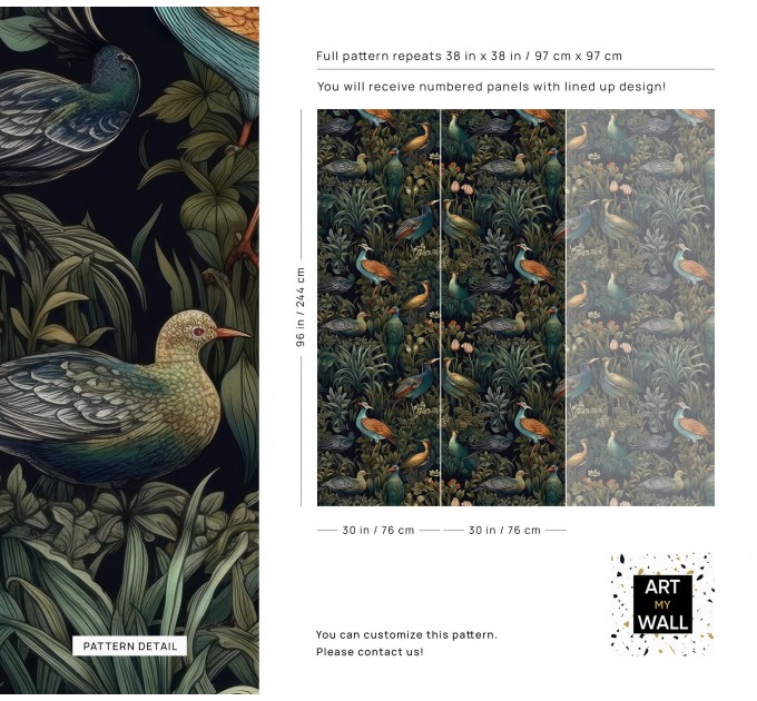 Dark botanical wallpaper birds