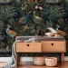 Dark botanical wallpaper birds