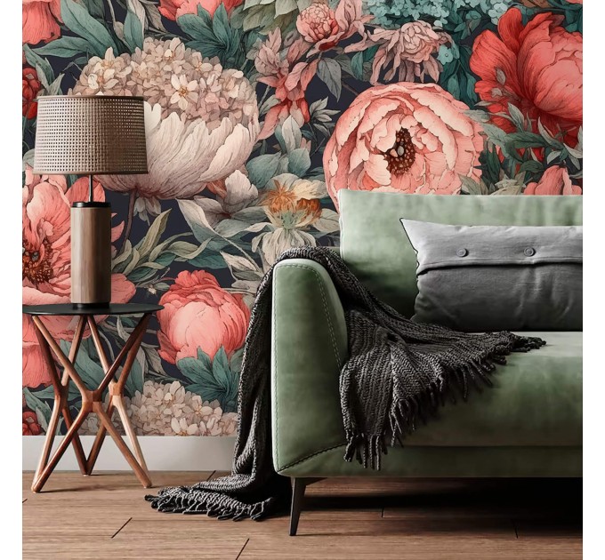 Floral wallpaper Large pastel peony flowers