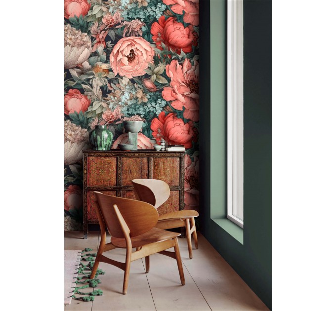 Floral wallpaper Large pastel peony flowers