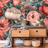Floral wallpaper Large pastel peony flowers