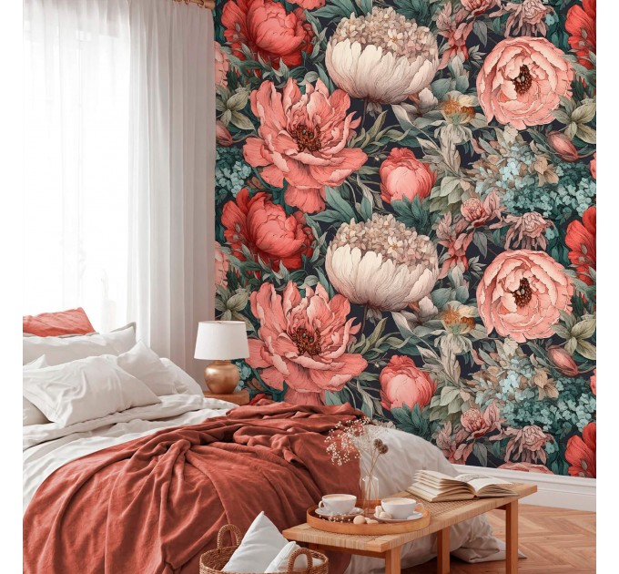 Floral wallpaper Large pastel peony flowers