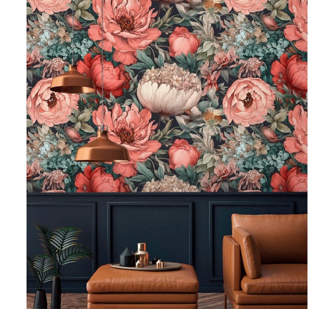 Floral wallpaper Large pastel peony flowers