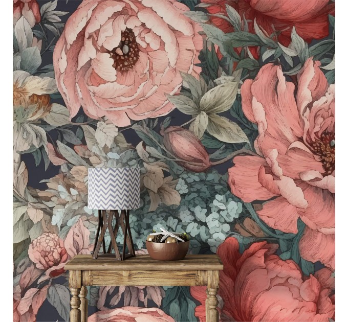 Floral wallpaper Large pastel peony flowers